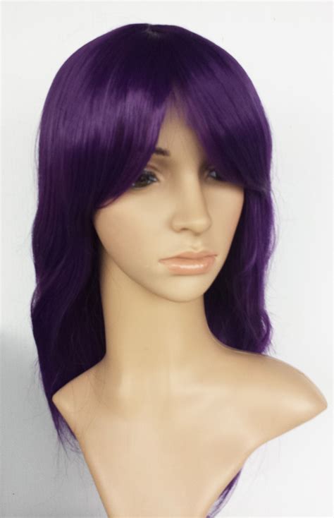 long purple wig with bangs|dark purple wig with bangs.